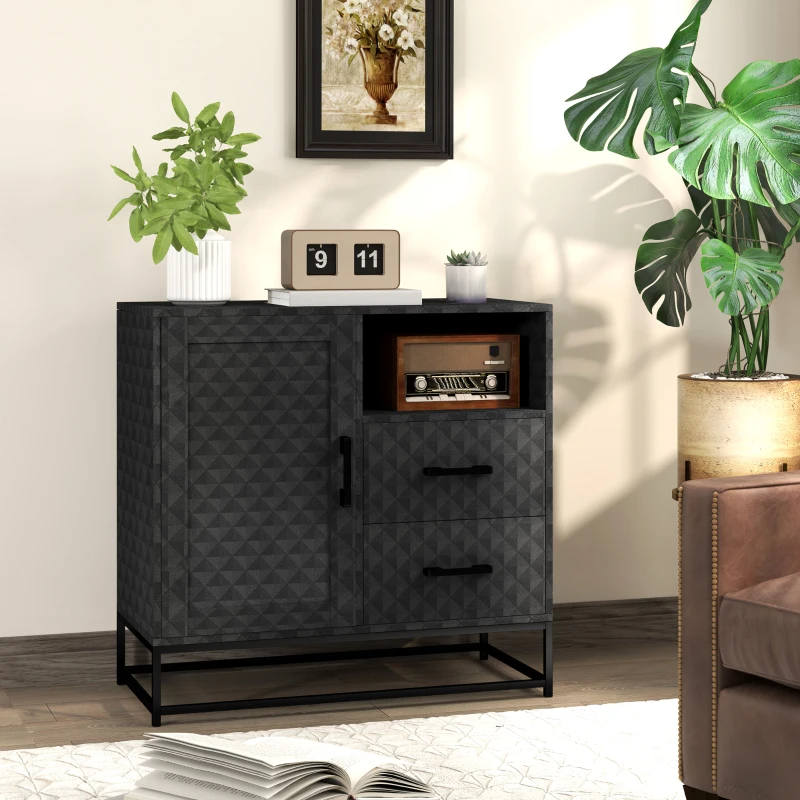 HOMCOM Sideboard with Adjustable Shelf, Freestanding Sideboard Storage Cabinet with Open Compartment and 2 Drawers, Black