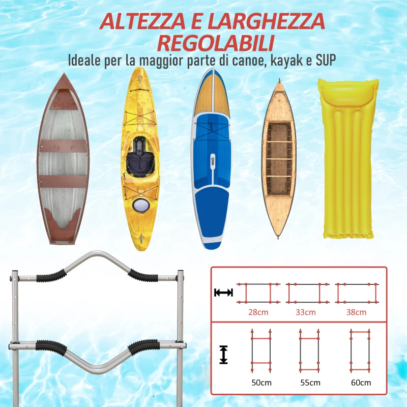 SPORTNOW Carrello Porta Kayak Regolabile su 3 Livelli in Alluminio per Canoa e SUP