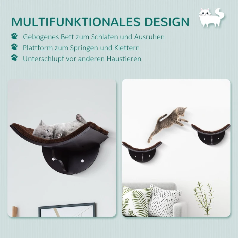 PawHut Katzenliege Katzen Wandliege Katzenbett Katzenregal Wandmontage Plüschauflage Braun 41 x 28 x 21 cm