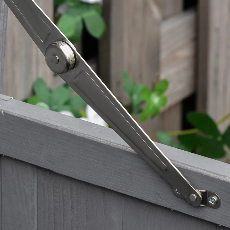 Outsunny Armadio da Giardino a 2 Ripiani in Legno di Abete con Tetto Apribile, 74x43x88 cm, Grigio Scuro