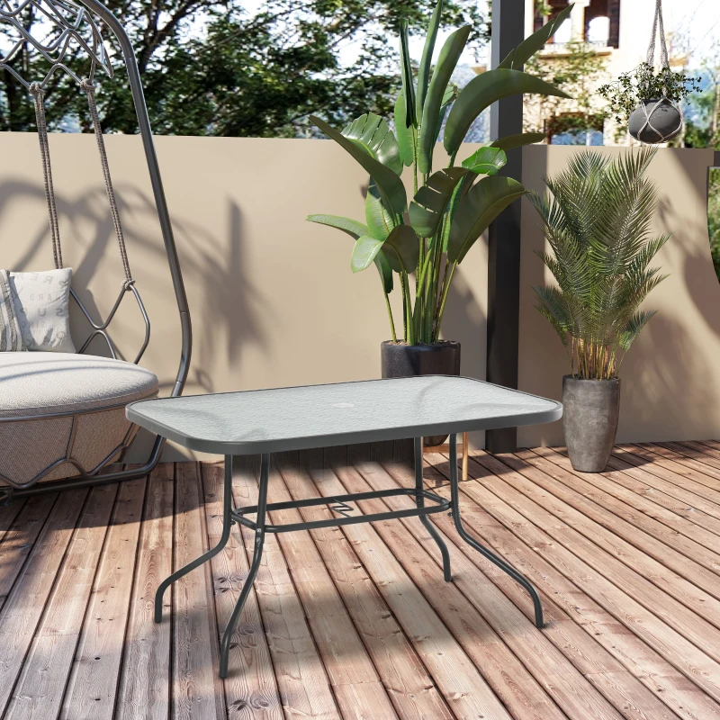 Outsunny Table de Jardin rectangulaire dim. 120L X 80l x 70H cm métal époxy Gris Plateau Verre trempé