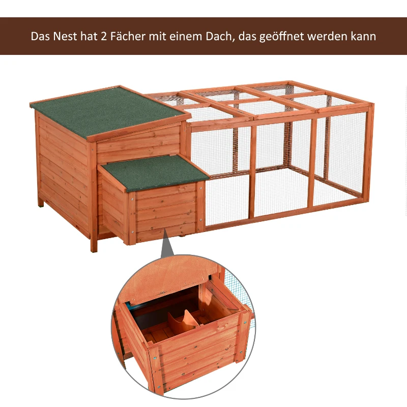 PawHut Hühnerstall Hühnerhaus mit Nistkasten Eierkiste mit 2 Fächern, Tanne, Draht, Asphalt, 223,5 x 145 x 81 cm, Orange+Grün
