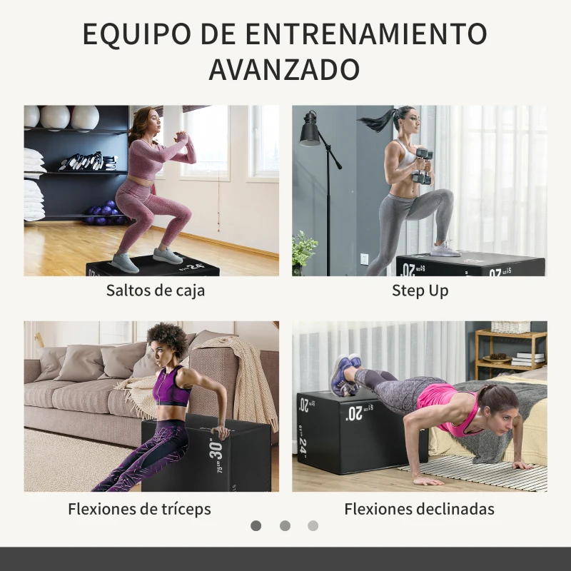 HOMCOM Cajón de Salto 3 en 1 con Cremallera y 3 Alturas Diferentes Carga 120 kg para Casa Oficina Gimnasia  75x51x61 cm Negro