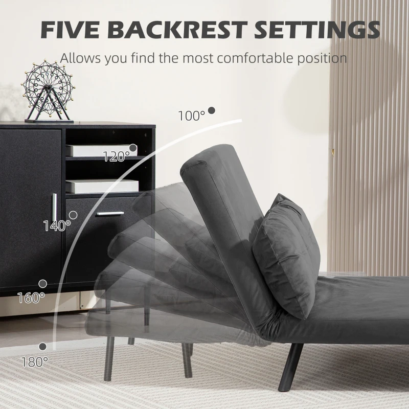 HOMCOM 4-in-1 Velvet-Feel Double Sofa Bed, with Pillows - Dark Grey