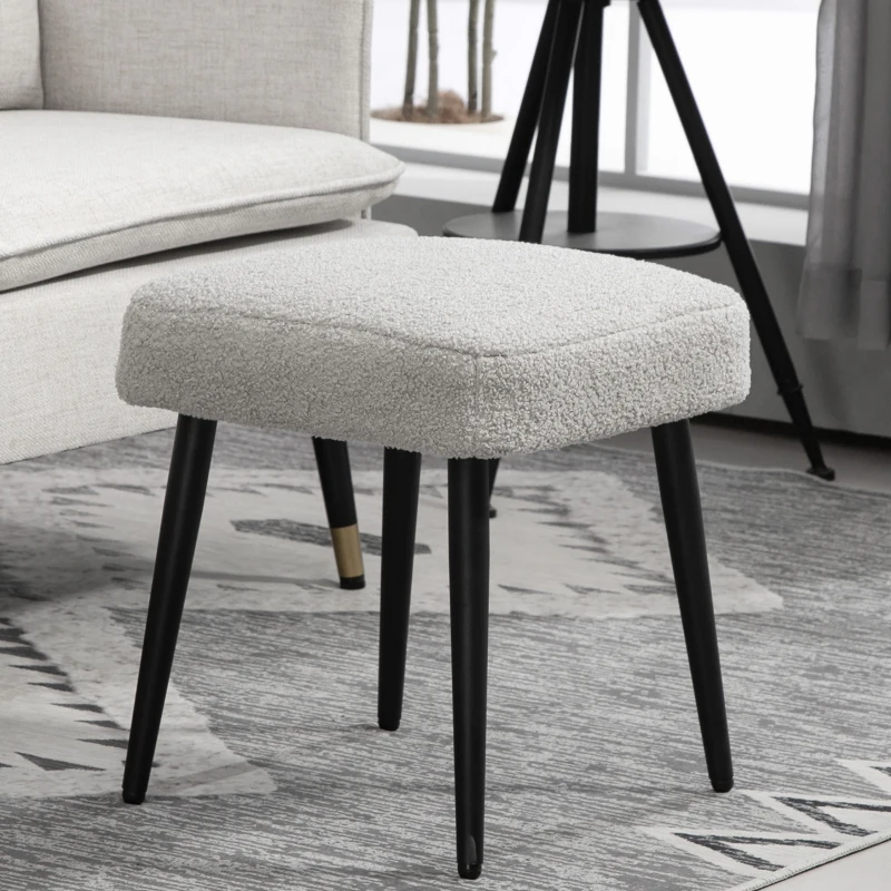 HOMCOM Hocker, Fußstütze, gepolsterter Sitz, Kaschmir-Optik, Stahlbeine, 42 x 42 x 44 cm, Hellgrau