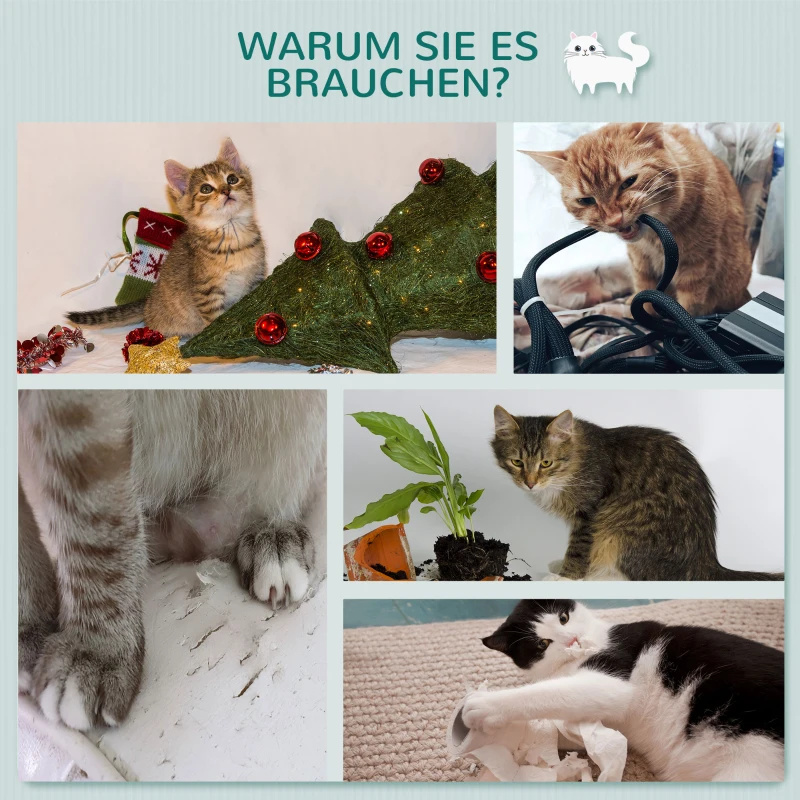 PawHut Wandkratzbaum Katzen-Kletterwand Kratzbaum Katzenmöbel für die Wand Kletterspaß für Katzen Wandmontage Holz Hellgrau+Beige 66 x 28 x 137 cm