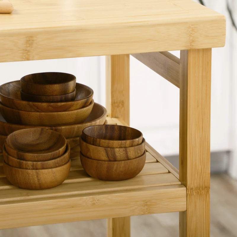 HOMCOM Desserte de cuisine à roulettes chariot de service meuble de rangement pour cuisine en bambou 2 tiroirs 83 x 45 x 96 cm