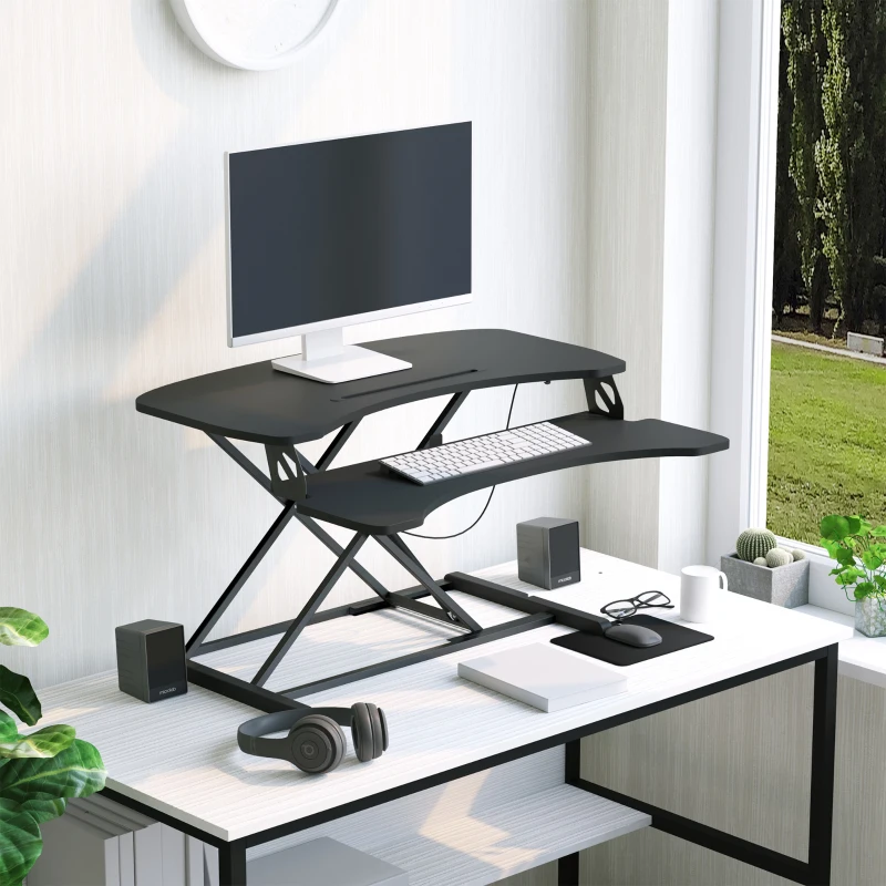 Vinsetto Convertisseur bureau assis debout poste de travail réglable en hauteur - support ordinateur avec plateau clavier noir