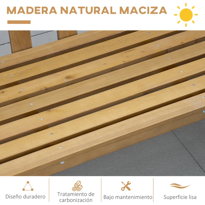 Outsunny Banco de Jardín de 3 Plazas Banco Exterior de Madera con Respaldo de Listones para Terraza Patio 144x60x77 cm Natural