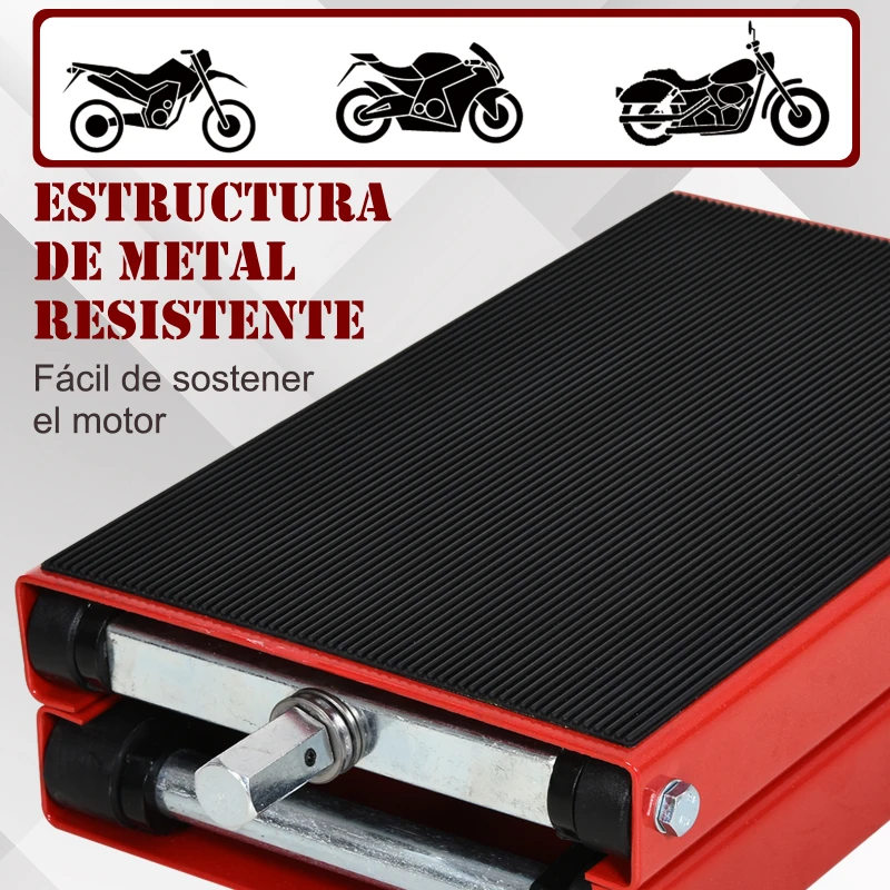DURHAND Plataforma Elevadora de Tijera Carga 500 kg Altura Ajustable 10-37 cm Soporte para Motocicletas Soporte de Moto para Aparcar o Reparar Taller Garaje 41,5x23,5x10-37 cm Negro y Rojo