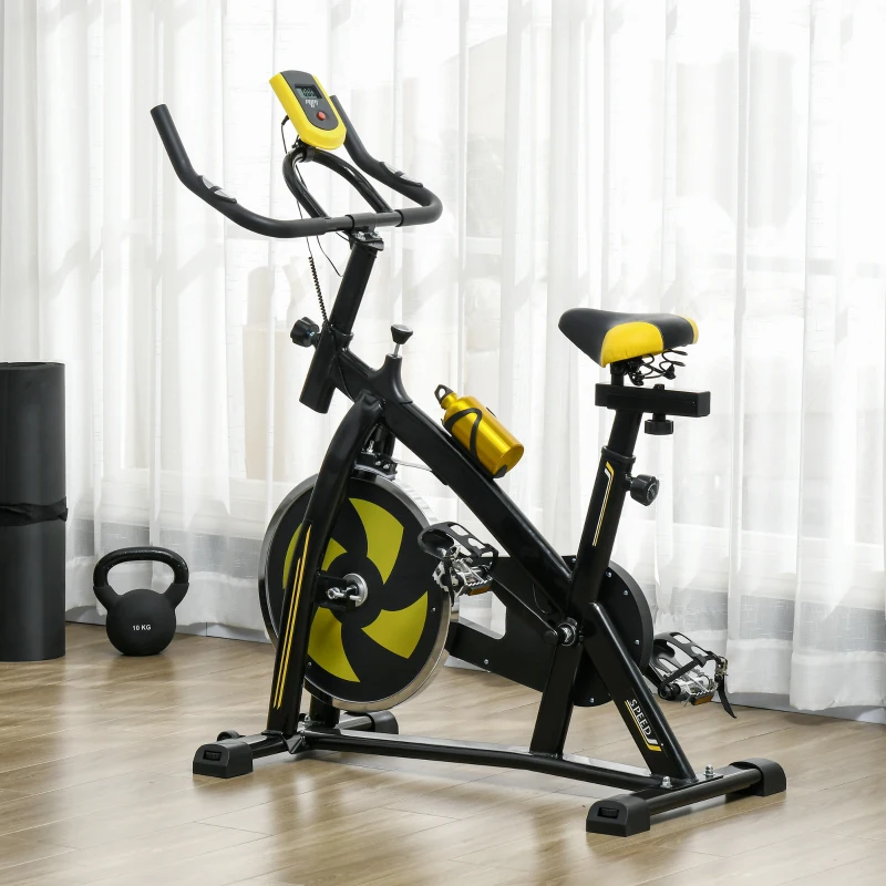 SPORTNOW Exercise Bike, Indoor Stationary Bike, Cycling Machine with Adjustable Seat and Resistance for Home Gym Workout, Yellow
