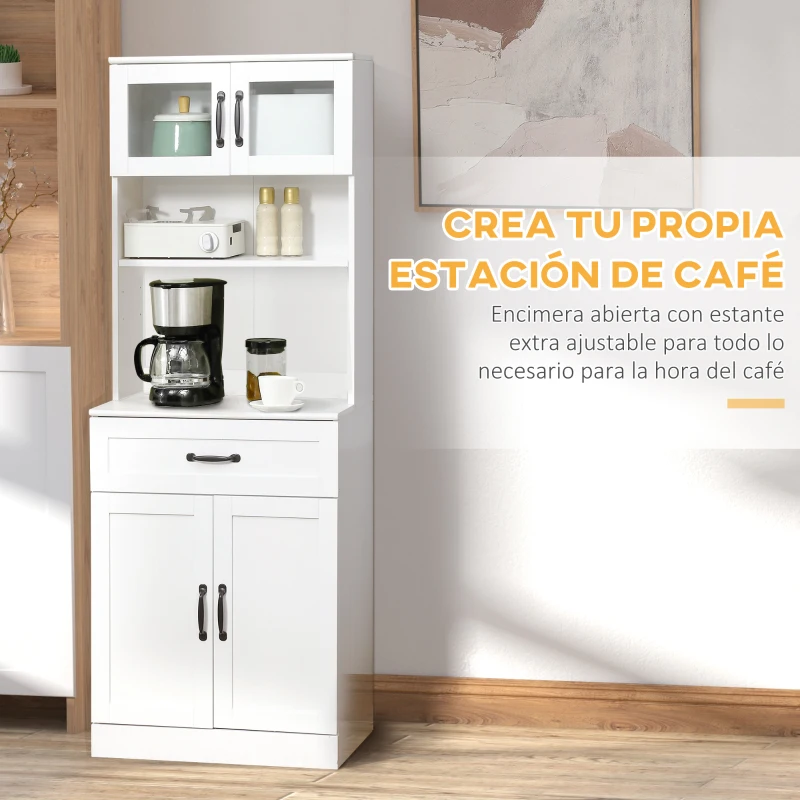 HOMCOM Alacena de Cocina Mueble Buffet de Cocina con 4 Puertas Cajón y Estantes Ajustables para Comedor 60x38x161 cm Blanco(m-4)