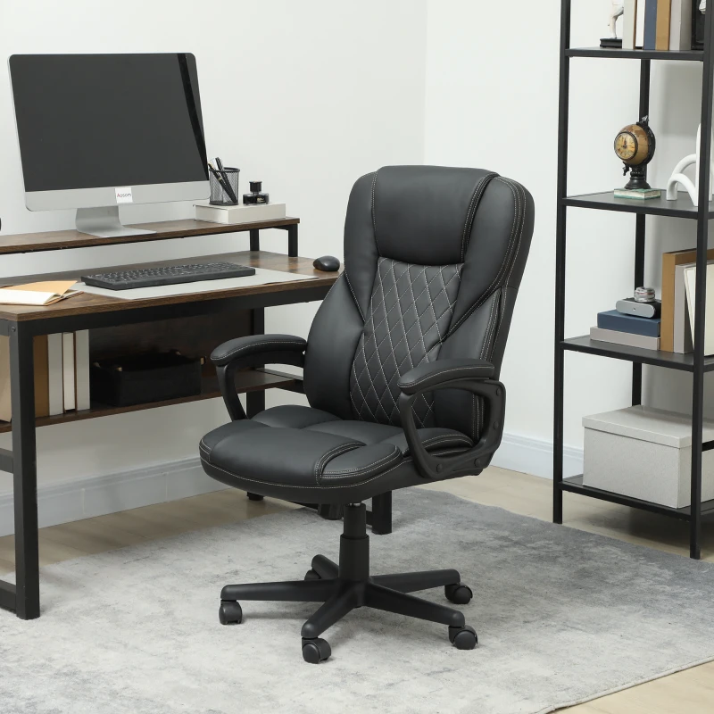 HOMCOM High Back Executive Office Chair, PU Leather Swivel Desk Chair with Tilt Function, Armrests and Adjustable Height for Home Office, Black