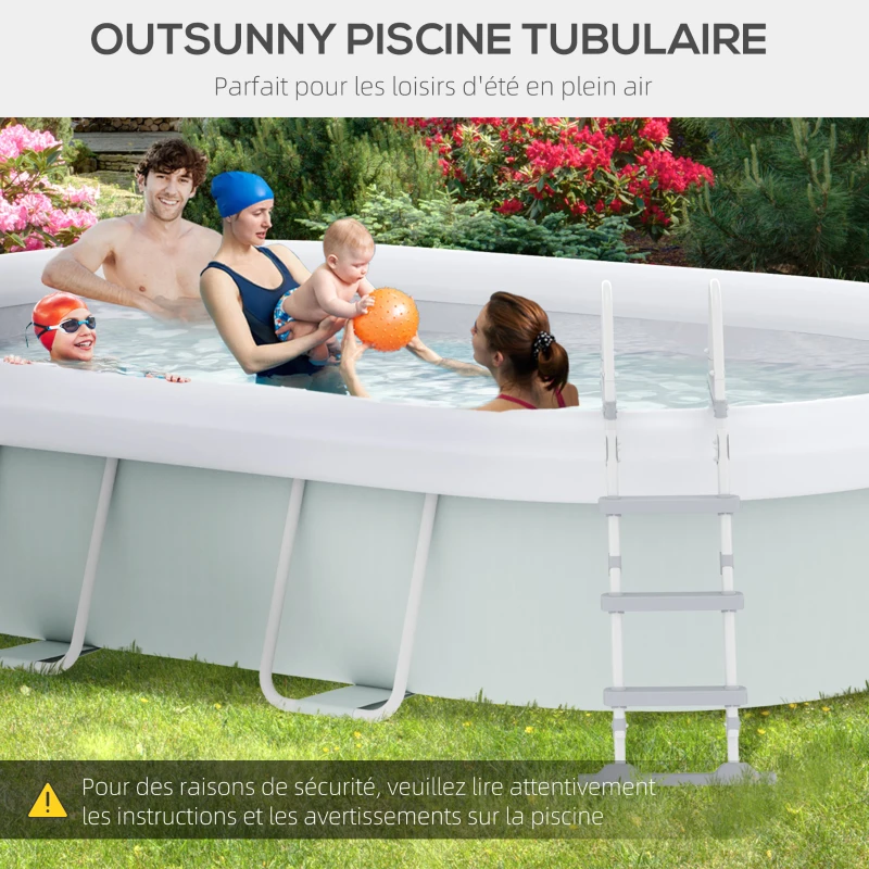 Outsunny Piscine rectangulaire hors sol avec structure en acier pompe de filtration échelle bâche 540 x 304 x 106 cm gris