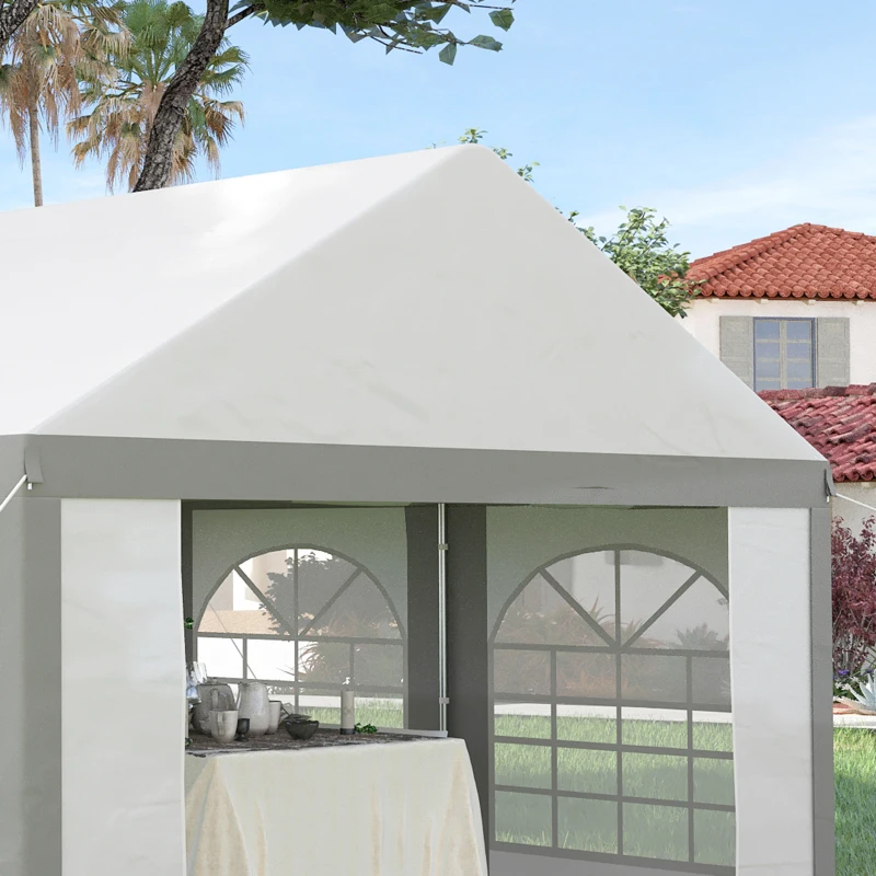 Outsunny 4m x 4m Marquee Gazebo with Sides, Level 6 Wind Protection & Waterproof, Light Grey