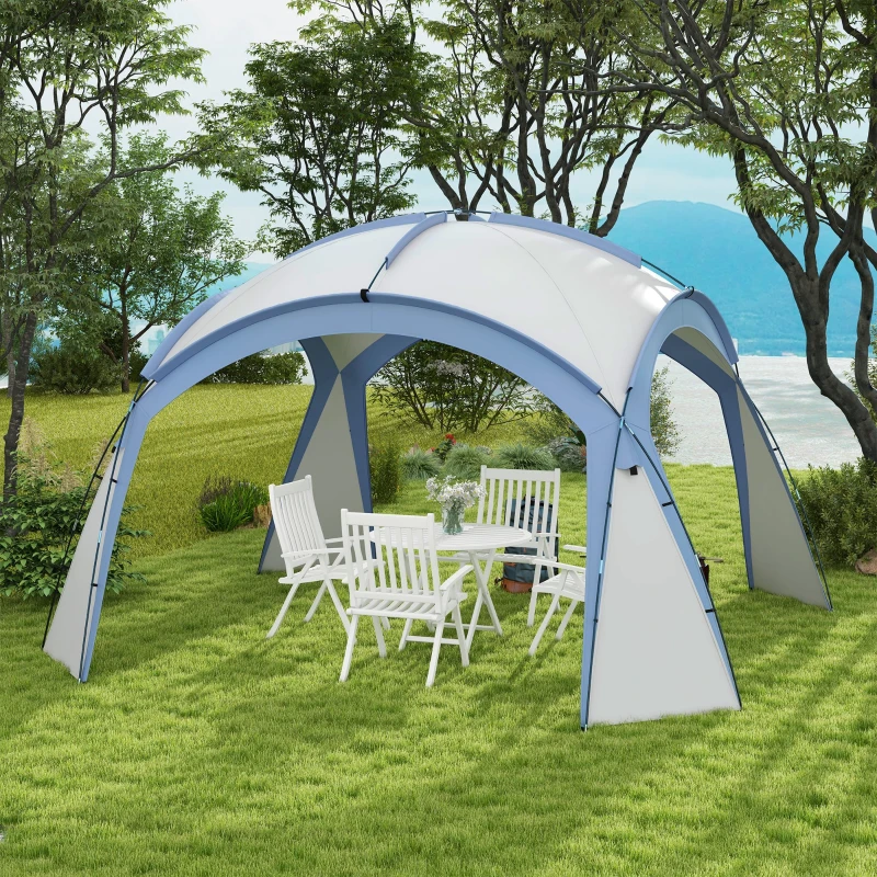 Outsunny 3.5 x 3.5M Camping Gazebo, Outdoor Event Shelter Dome Tent Garden Sun Shelter Patio Spire Arc Pavilion Camp Sun Shade Tent for 6-8 Person, Light Blue