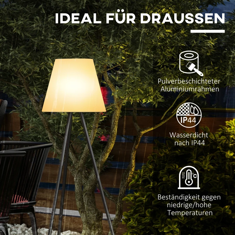 Outsunny Dreibein Solarlampe, dimmbar, warmweißes Licht, Metallrahmen, Ø38 x 137 cm, Schwarz/Weiß