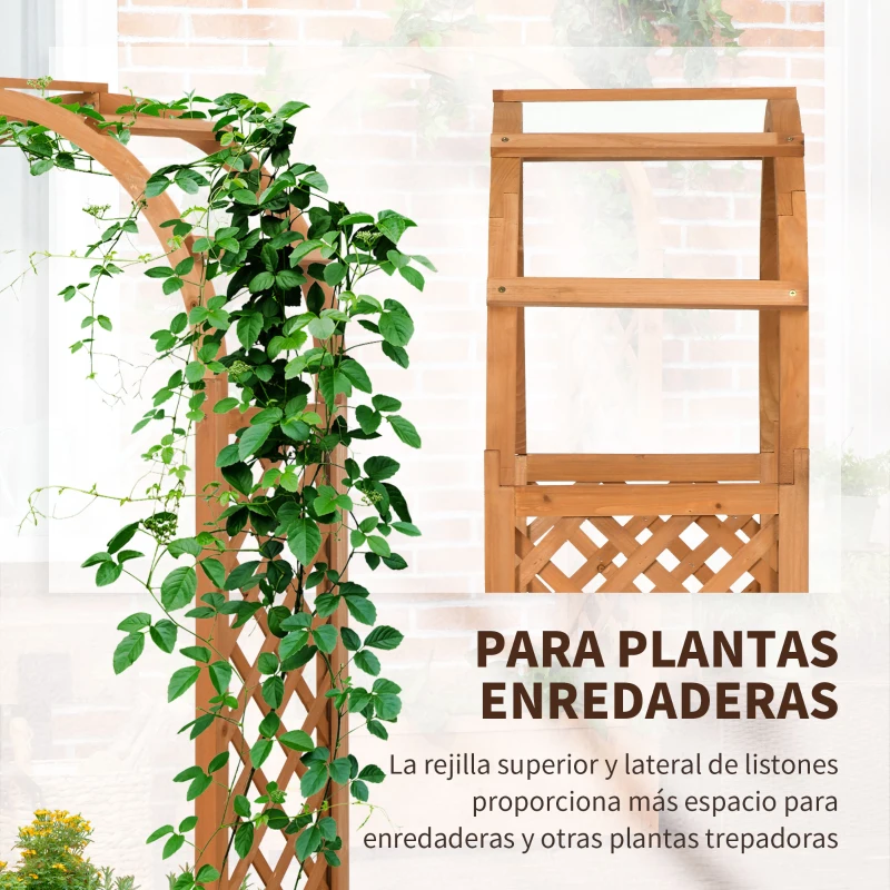 Outsunny Jardinera con Arco Enrejado para Trepadoras Plantas Flores Decoración para Jardín Terraza 83x36x152 cm Natural