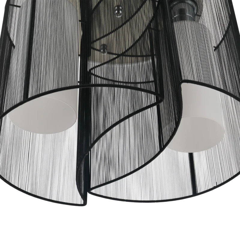 HOMCOM Plafonnier 2 lampes design contemporain filaire dim. Ø47 x 33H cm métal chromé verre toile noir