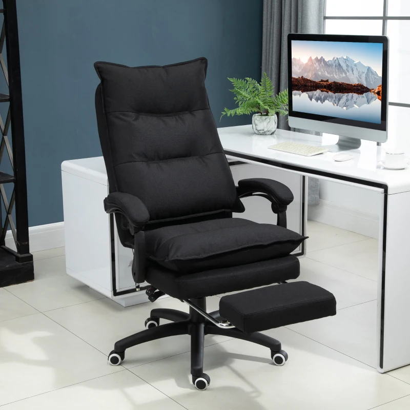 Vinsetto Bürostuhl mit Massagefunktion, Ergonomischer Schreibtischstuhl mit Liege- & Drehfunktion, mit Fußstütze, Schwarz