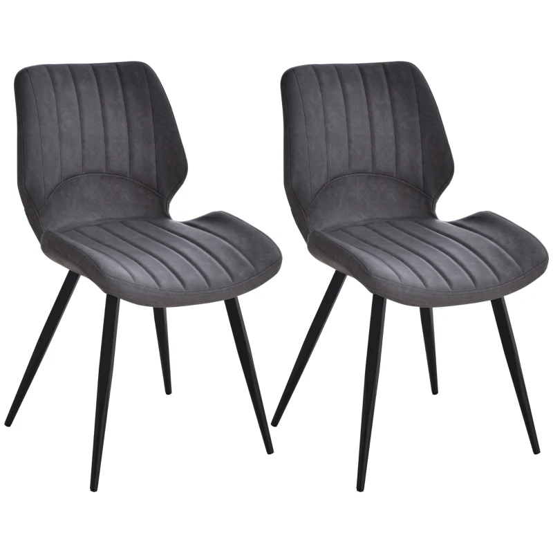 HOMCOM Dining Chairs Set of 2, PU Leather Upholstered Kitchen Chairs with Backs, Moulded Padded Seats and Steel Frame for Dining Room, Grey