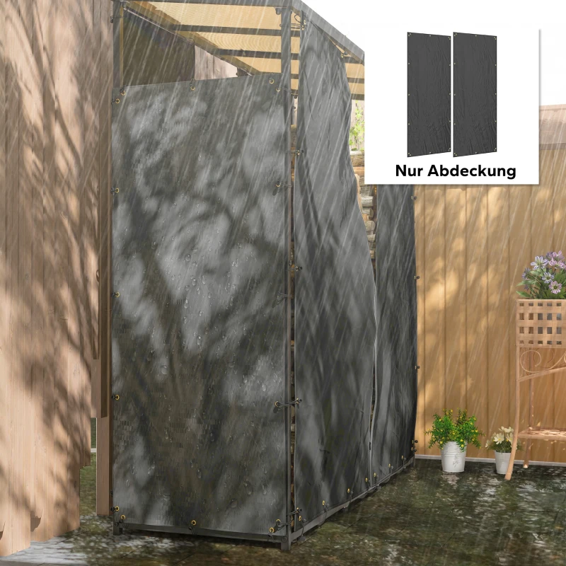 Outsunny Abdeckung für Brennholzregal, 2er-Set, wetterfest & staubdicht, 148 x 62 cm, Schwarz