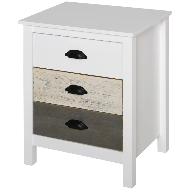 HOMCOM Mesilla de Noche con 3 Cajones Mesa de Noche para Dormitorio Salón 50x38x65 cm Blanco