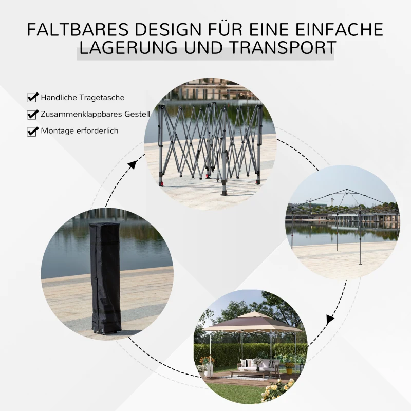 Outsunny Faltpavillon Pop-Up-Zelt Gartenpavillon Rollentasche Oxford-Gewebe 3,6 x 3,6 m Dunkelbraun + khaki