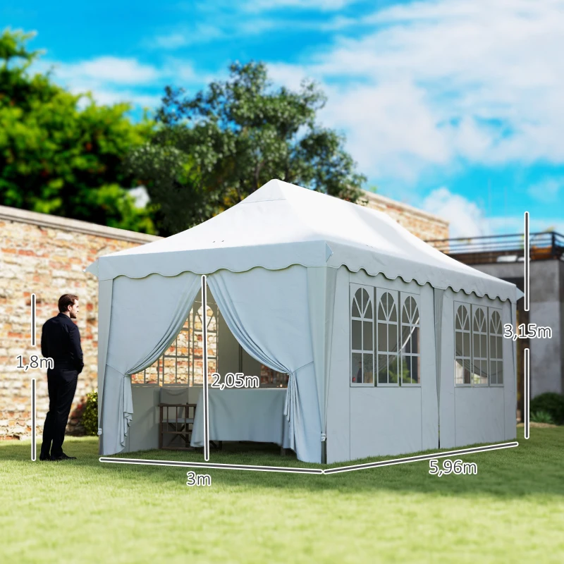 Outsunny Carpa Plegable Pop-up 6x3 m con 6 Paredes Laterales Anti-UV Altura Ajustable Bolsa de Arena y Bolsa de Transporte Blanco