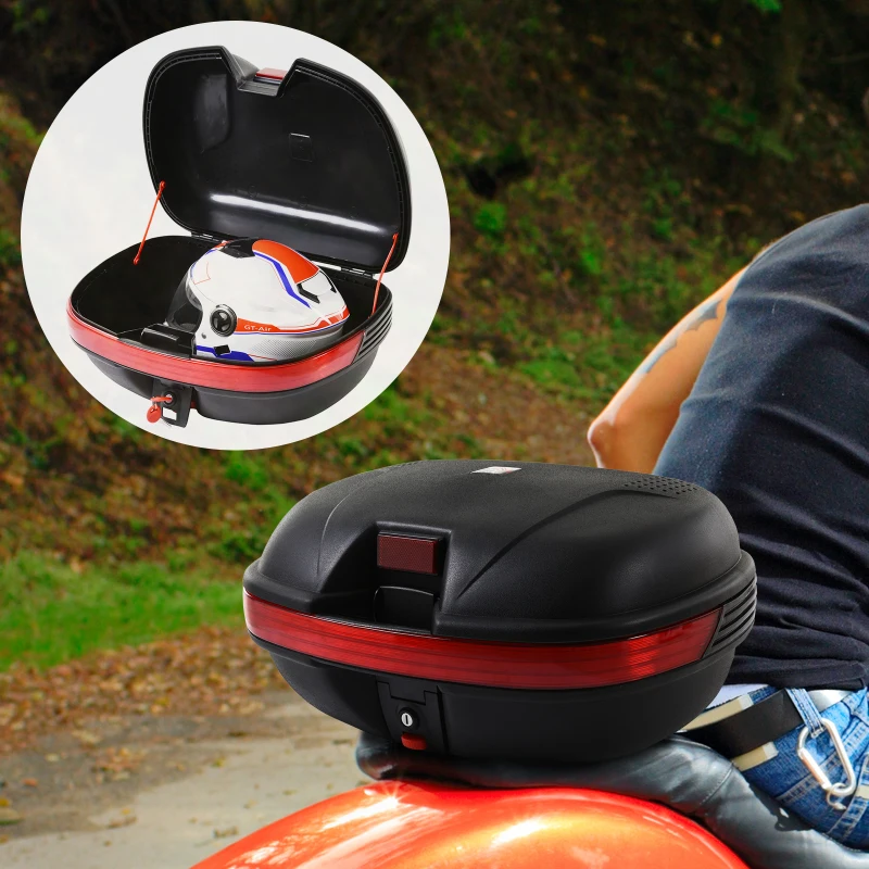 HOMCOM Baúl Moto Universal 43L + Llaves y Accesorios Equipaje Caja de Moto Topcase Casco para Motocicleta Ciclomotores Scooter