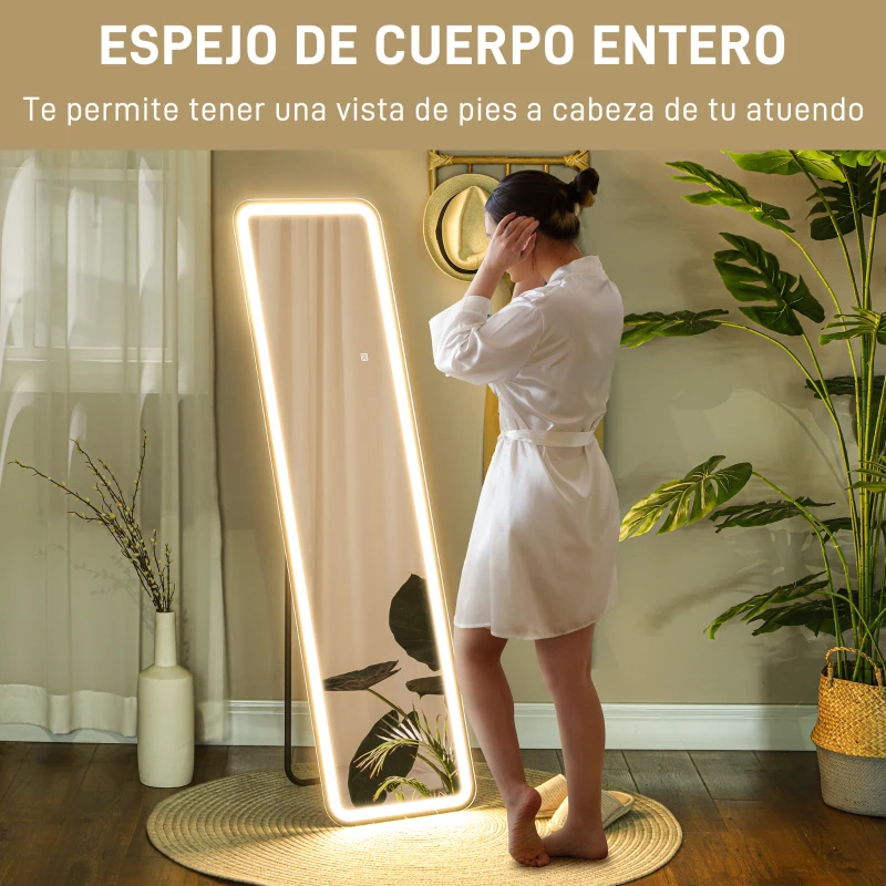 HOMCOM Espejo de Cuerpo Entero con Luz LED 150x40 cm con Iluminación de 3 Colores Función de Memoria y Táctil Inteligente Negro