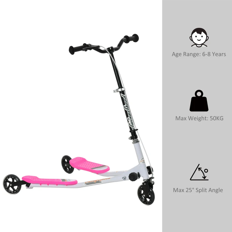 HOMCOM 3 Wheels Foldable Scooter Tri Slider Winged Push Motion