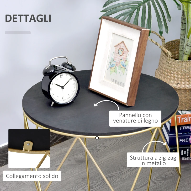 HOMCOM Tavolino da Caffè  dal Design Geometrico, Tavolino da Salotto Moderno in Metallo e MDF, Colori: Oro e Nero (Φ45x48cm)