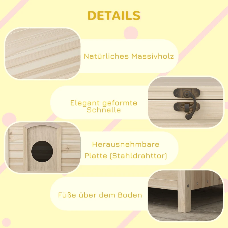 PawHut Kleines Haustierhaus für Katzen und Zwergkaninchen, Haustierhütte, faltbar, Massivholz, 78 x 51 x 62 cm