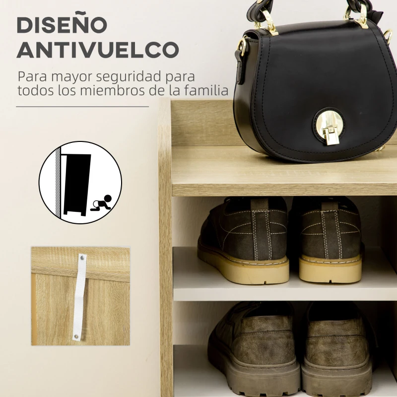 HOMCOM Zapatero Estrecho de Estilo Moderno para 13 Pares de Zapatos para Entrada Pasillo 80x30x80 cm Natural y Blanco