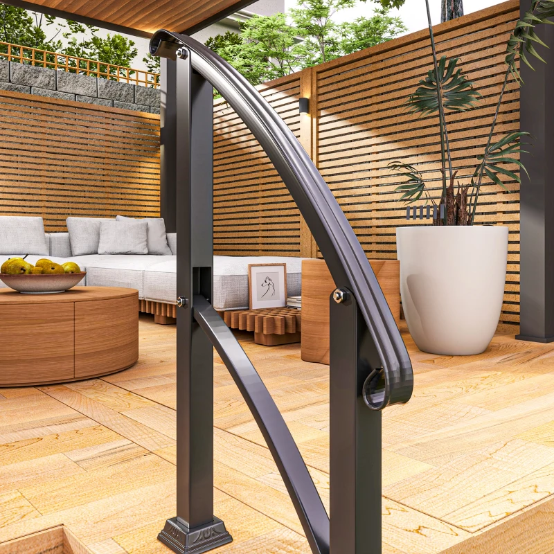 Outsunny Barandilla de Escalera 71 cm con Kit de Instalación Ángulo Ajustable para 1-3 Escalones para Exterior Terraza Negro