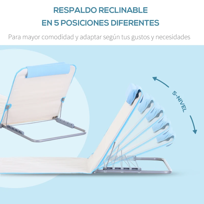 Outsunny Conjunto de 2 Esterillas con Respaldo Reclinable en 5 Niveles Reposacabezas y Bolsa de Transporte 134x48x33-43 cm Beige
