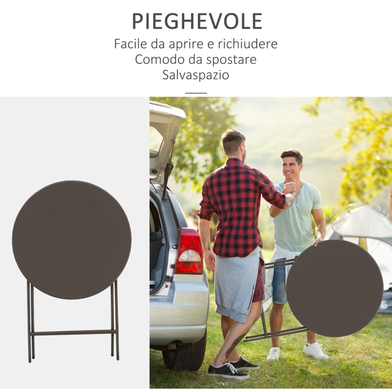 Outsunny Tavolino con Sedie da Giardino Pieghevoli in Acciaio Marrone, Set 3 Pz per Balcone, Terrazzo, Esterno
