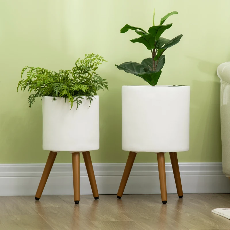 Outsunny Conjunto de 2 Macetas para Plantas de Magnesia con Patas Extraíbles para Interior y Exterior Ø31x55 cm Ø26x47 cm Blanco