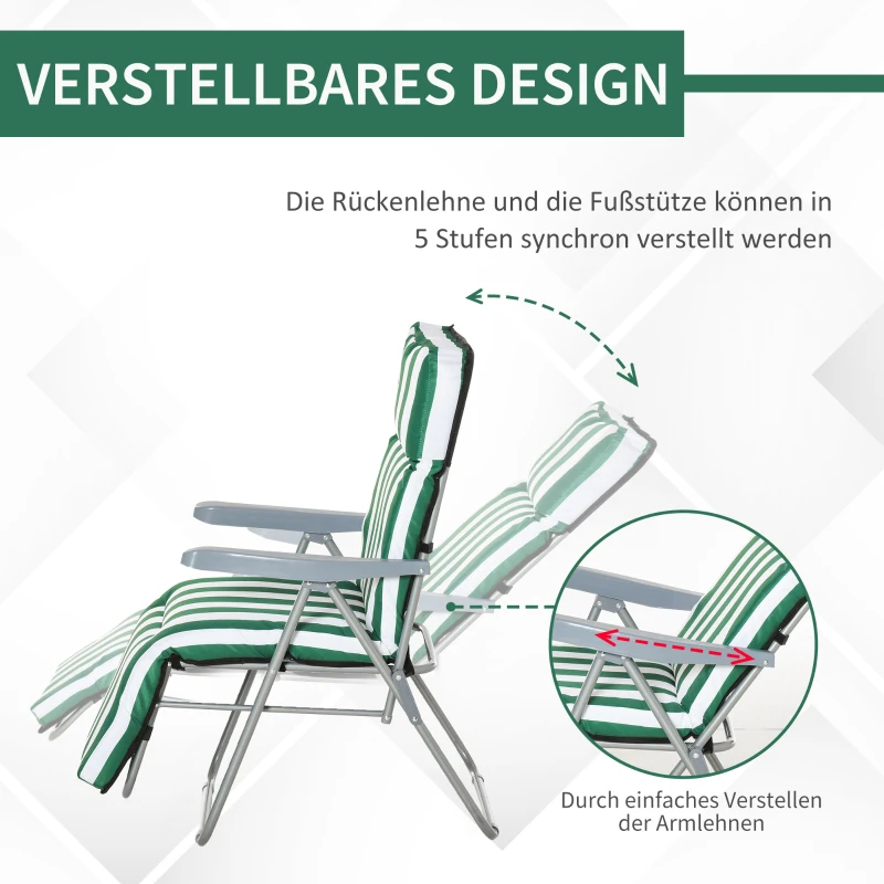 Outsunny Gartenliegen 2er-Set klappbar mit Auflagen 60 x 75 x 102 cm Stahl Grün+WeiB