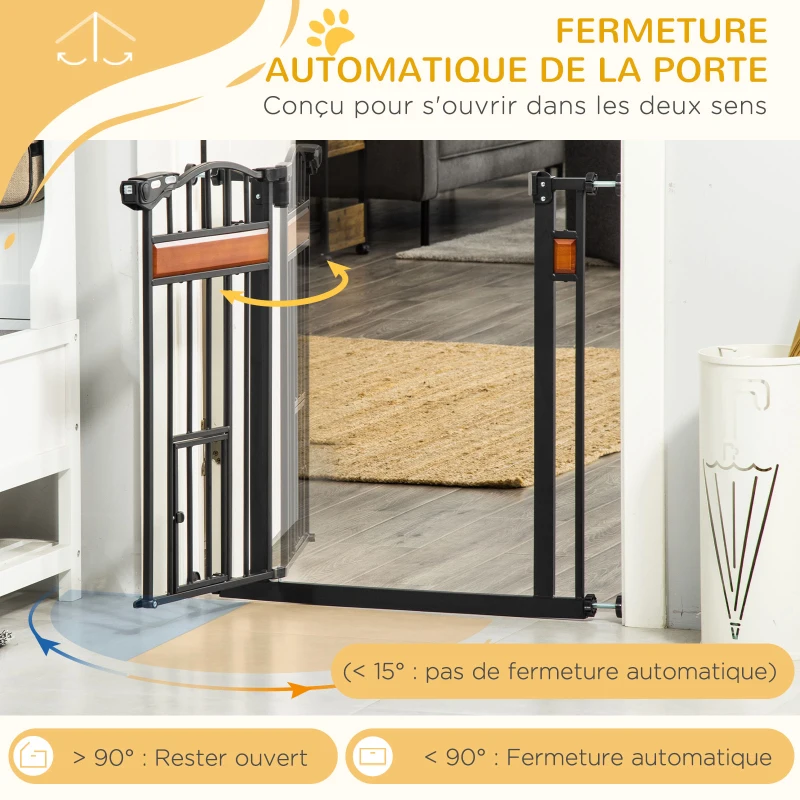 PawHut Barrière de sécurité pour animaux système de double verrouillage sans perçage 74 à 80 cm acier bois de pin noir
