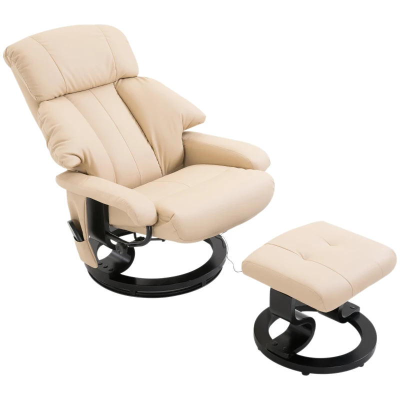 HOMCOM Electric Massage Recliner Chair with Ottoman, Faux Leather Swivel Recliner with Remote Control for Living Room, Beige