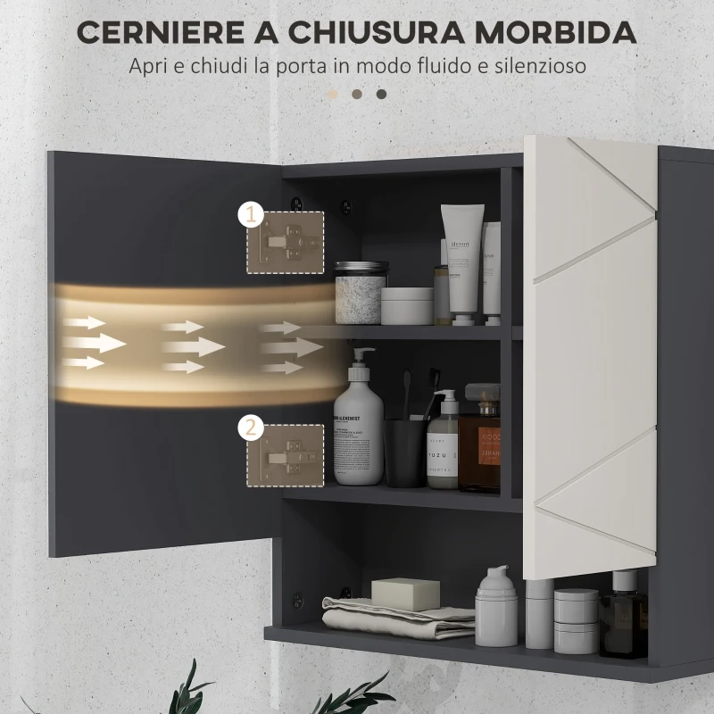 kleankin Armadietto con Specchiera Bagno a 2 Ante e Mensole Regolabili in Legno, 55x17x55cm, Grigio