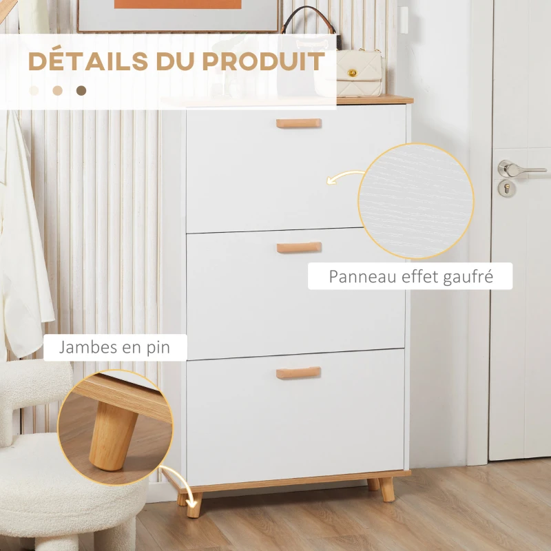HOMCOM Meuble à chaussures style scandinave 3 abattants 70 x 23,5 x 122 cm blanc