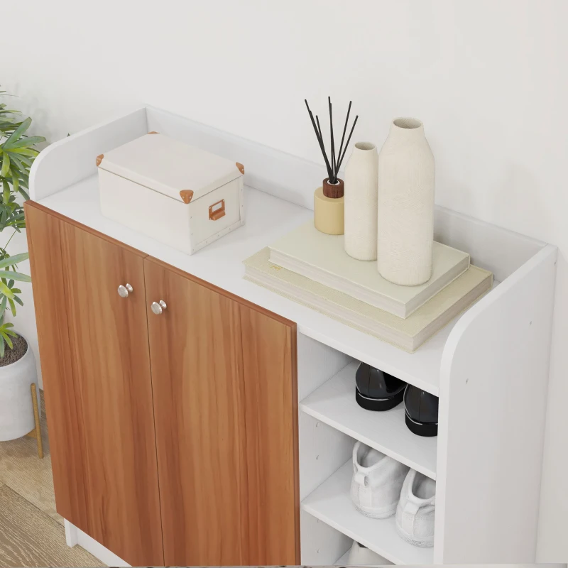 HOMCOM Armario Zapatero Moderno con 2 Puertas Estantes Ajustables para 12 Pares de Zapatos para Pasillo 83x30x90 cm Natural