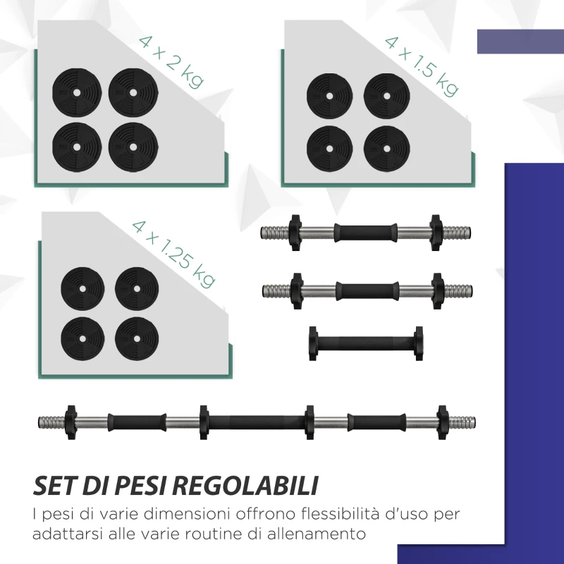 SPORTNOW Set 2 in 1 con 2 Manubri Convertibili in Bilanciere, Peso Totale 20 kg e Dischi Pesi Regolabili, Nero