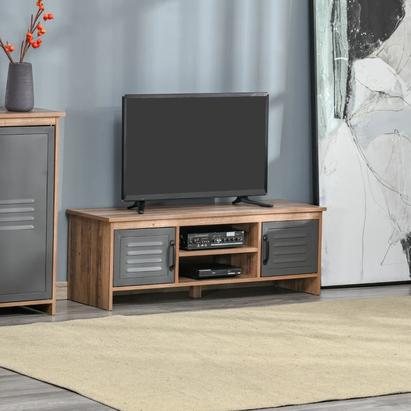 HOMCOM Mobile Porta TV Design Moderno in Stile Industriale, Mobile Basso per TV fino 42" con 2 Cassetti e 2 Ripiani in Legno, Marrone