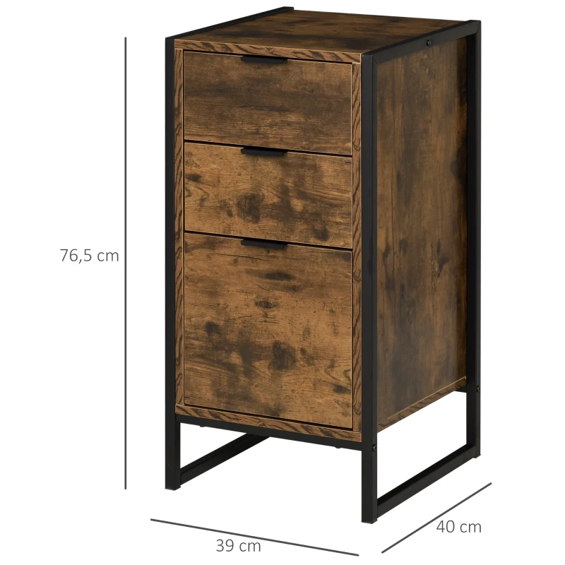 HOMCOM Kommode mit 3 Schubladen, Schubladenschrank in Industrie Stil, Beistellschrank, Büroschrank, Metall, 39 x 40 x 76,5 cm