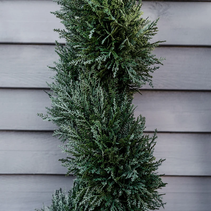 Outsunny Planta Artificial Decorativa de 90 cm con Maceta Árbol de Cedro con Poda Topiaria en Espiral de 650 Hojas Verde Oscuro