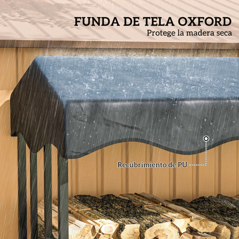 Outsunny Leñero con Cubierta Soporte para Leña para Exterior con Estructura Reforzada 143x70x145 cm Negro